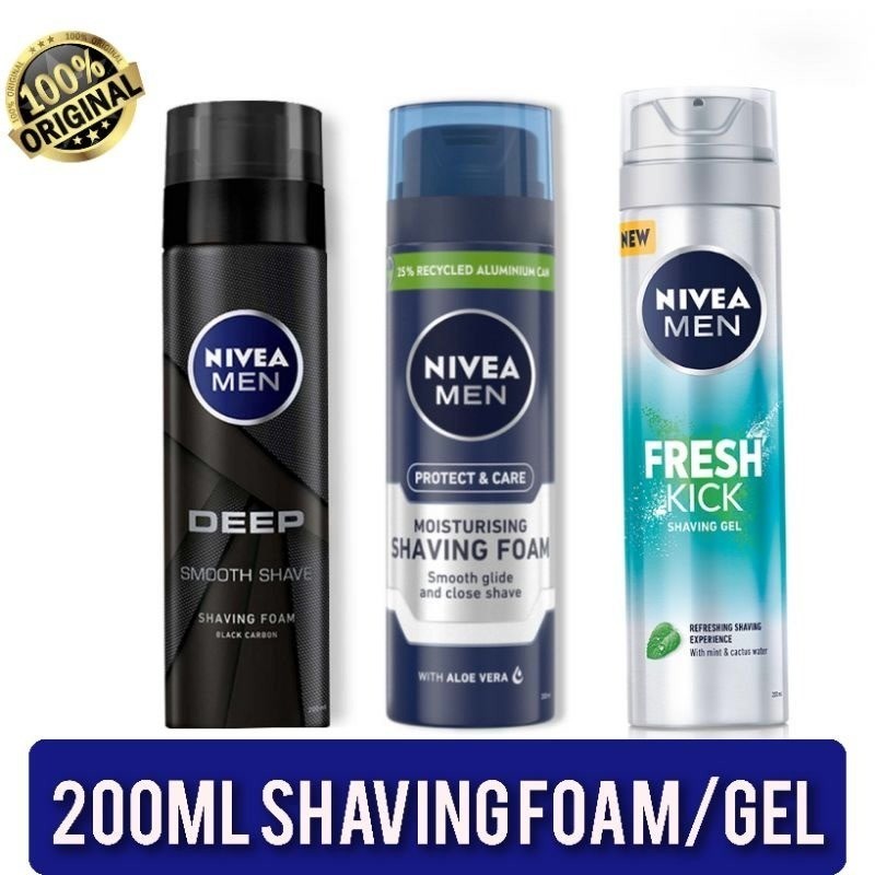 Nivea Men Deep Shaving Foam/Protect & Care Moisturising Shaving Foam/Fresh Kick Shaving Gel (200ml)