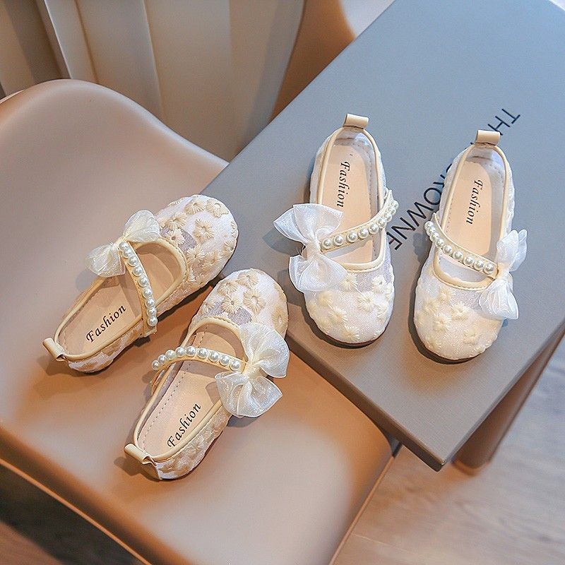 女童珍珠凉鞋夏季儿童布鞋板鞋宝宝汉服鞋子小女孩大童舞蹈鞋Girl's Pearl Sandals Summer Children's Cloth Shoes Board Shoes Treasurec