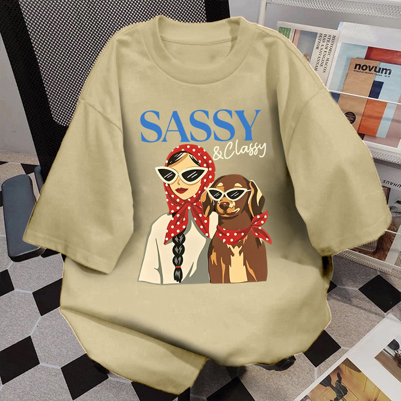 Basi💥 เสื้อยืด oversize unisex เสื้อน่ารัก โคตรนุ่ม เสื้อ cotton 100% ไม่หดตัวลาย เสื้อไม่ยับ ลาย "SASSY DOG"