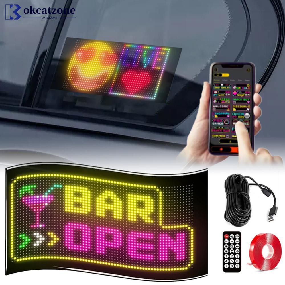 OKCATZONE รถ RGB LED Matrix พิกเซลแผงโปรแกรม LED ป้ายรถบรรทุกตาป้ายภาพเคลื่อนไหวบลูทูธ App ควบคุมยืด