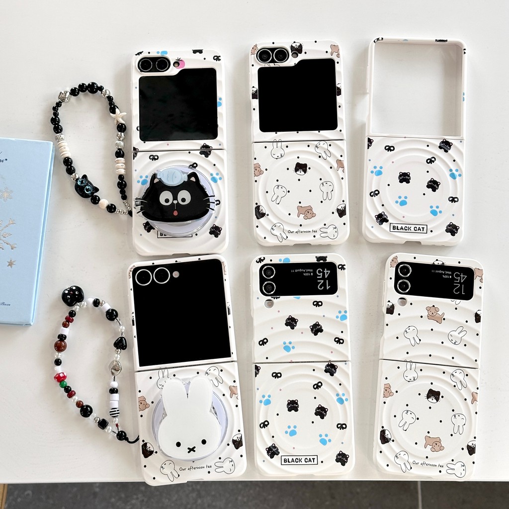 LUKEN เคสโทรศัพท์สําหรับ Samsung Galaxy Z Flip 7 6 5 4 3 ค้นหา N3 FLIP แมวน่ารักกระต่าย Waved ปกหลัง