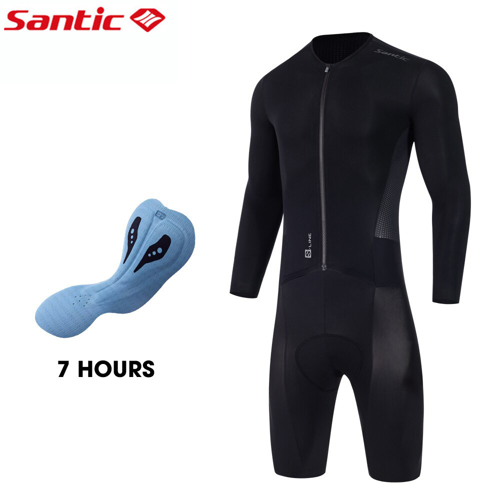 SANTIC นักบุญ ผู้ชายขี่จักรยานเอี๊ยมกางเกงขาสั้นชุด7ชั่วโม