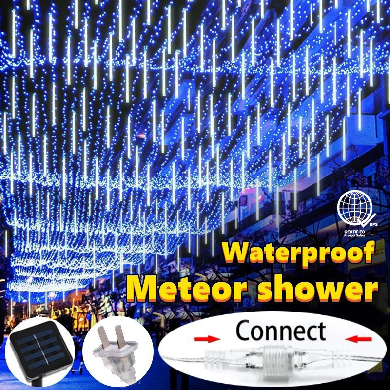 พร้อมสต็อก LED ฝนดาวตกไฟ String Hari Raya lampu พลังงานแสงอาทิตย์/220V ไฟดาวตกกลางแจ้งกันน้ําในร่มฮาโลวีนคริสต์มาสวันหยุดบ้านสวนผ้าม่านหน้าต่าง Party
