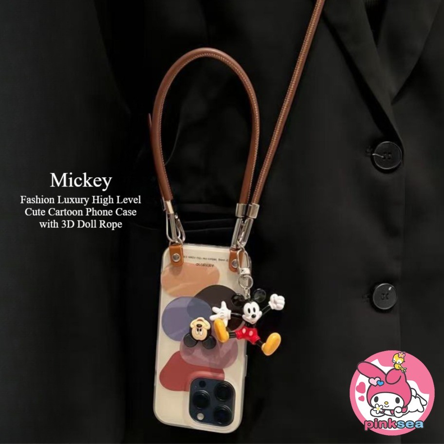 InsสีสันArt 3D Mickey Disneyเชือกเคสโทรศัพท์สําหรับiPhone 17 16 15 14 13 12 11 Pro Max X Xr Xs Max 8 7 6 Plusหรูหราขายร้อนอินเทรนด์ปลอกกันกระแทก