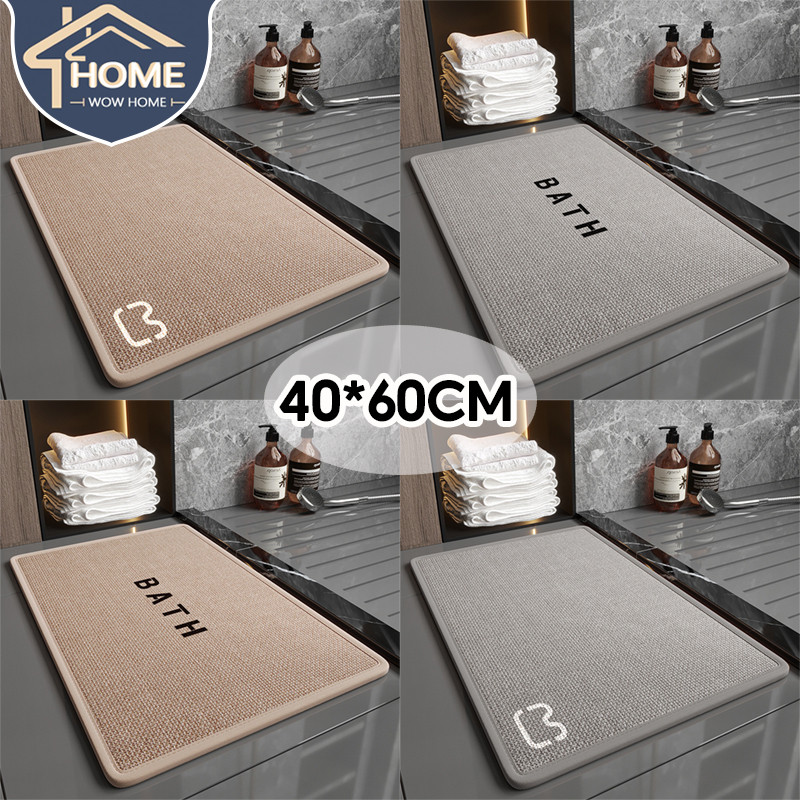 40x60cm ผ้าลินินเสื่อห้องน้ำ พรมปูพื้นผ้าลินิน ดูดซึมน้ำอย่างรวดเร็วแห้ง ป้องกันการลื่นไถล 2 สไตล์