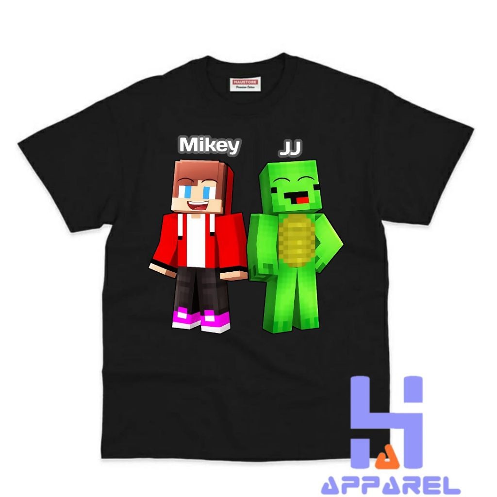 เสื้อยืดเด็กชายและเด็กหญิง JJ AND MIKEY MAIZEN MINECRAFT พิมพ์ลาย เสื้อยืดเด็กผ้าโพลีไทยเนื้อนุ่มและ