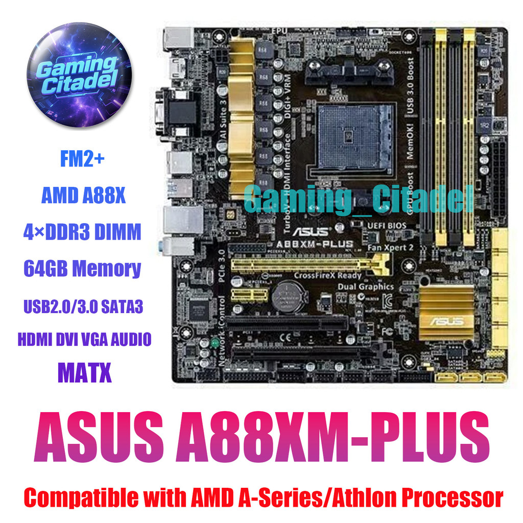 ใช้เมนบอร์ด ASUS A88XM PLUS MATX DDR3 FM2+ A88X เข้ากันได้กับโปรเซสเซอร์ AMD A-Series/Athlon ทดสอบ
