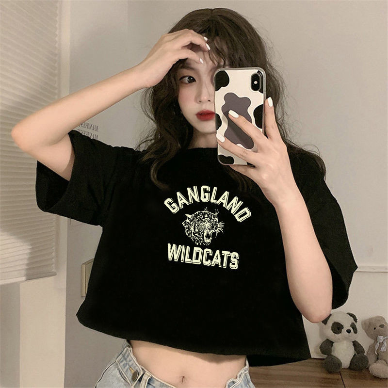 เสื้อครอปแขนสั้นผู้หญิง ผ้าฝ้ายแท้ สไตล์เกาหลี ใส่สบายสําหรับฤดูร้อน - รูปที่ 5