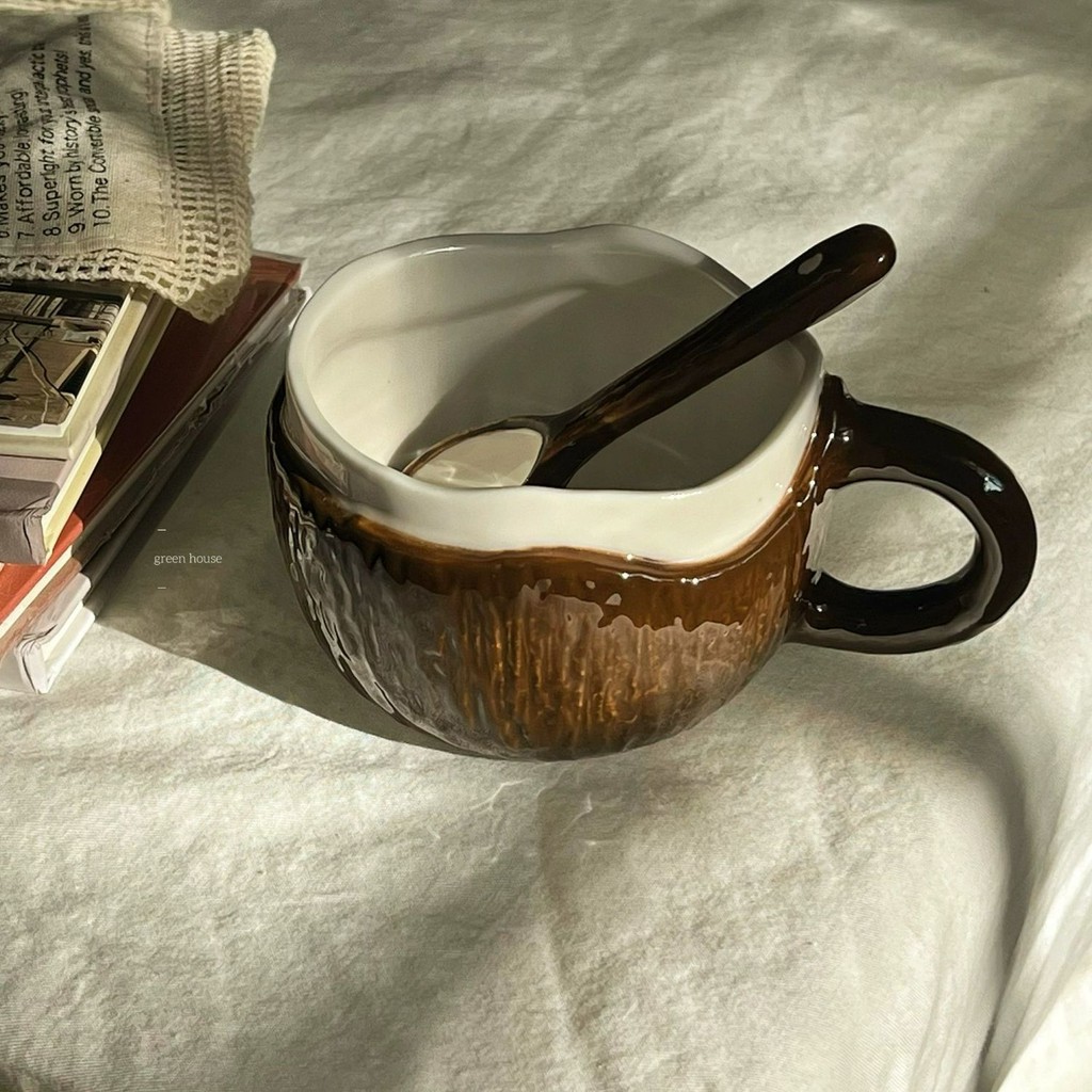 ins น่ารักมะพร้าวมะพร้าวเนื้อถ้วยกาแฟอาหารเช้าในครัวเรือนแก้วนม Underglaze สีถ้วยเซรามิค