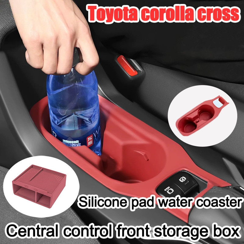 TOYOTA COROLLA CROSS โซลกลางแผ่นซิลิโคนที่วางแก้วน้ําคอนโซลกลางกล่องเก็บรถพิเศษที่วางแก้วป้องกันรอยขีดข่วนทนต่อการสึกหรอแผ่นป้องกันภายในรถเมดิเซีย