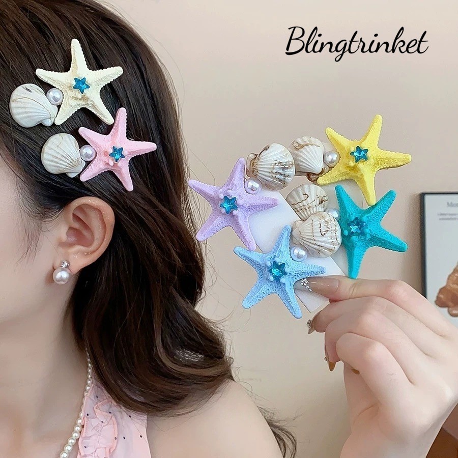 BlingTrinket 🌊🌊 กิ๊บติดผม สีโดพามีนหลากหลาย ไข่มุกเปลือกหอยดาว ราคาถูก แฟชั่นสดชื่นและหวาน คลิปด้านข้าง