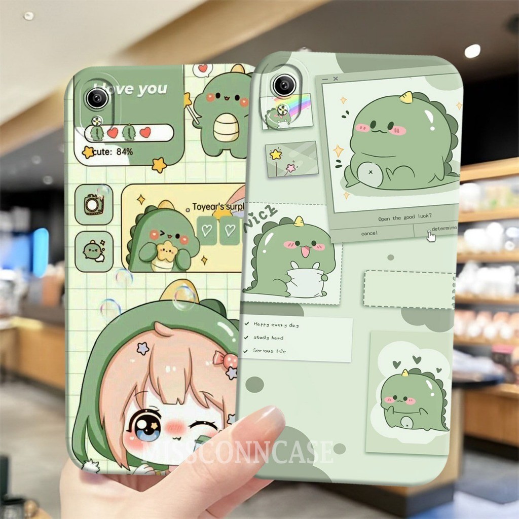 เคส HP HIJAU VIVO Y91C Y1S Y19 Y71 Y71i Y81 Y83 Finger Y53 Old Cute Green Dino Motif Rubber Mobile P