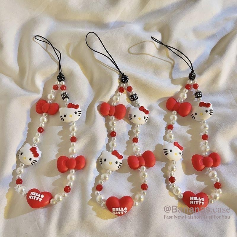การ์ตูนน่ารัก Red Love Heart KT Cat Bling โทรศัพท์ Lanyard โทรศัพท์ขยาย Grip แหวนโทรศัพท์สายรัดข้อมือแบบนุ่ม
