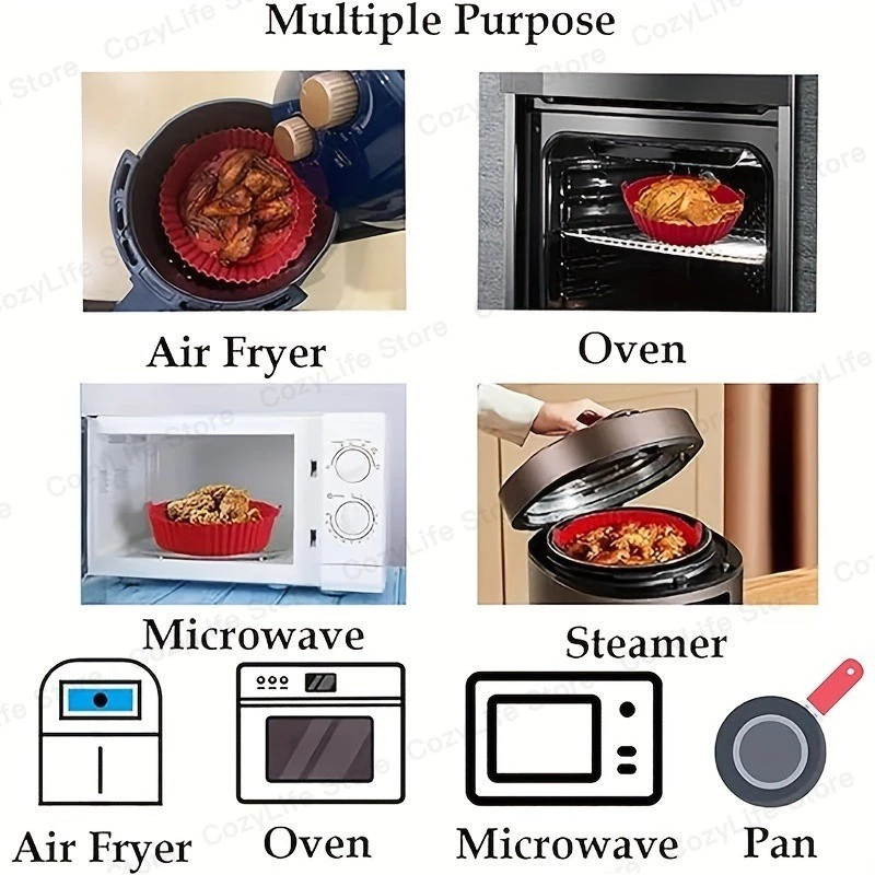2PCS แม่พิมพ์ซิลิโคนสําหรับ Air Fryer หม้อ Air Fryer ตะกร้าซิลิโคน Thicken เตาอบถาดอบไก่ทอดพิซซ่า Air Fryer อุปกรณ์เสริม thumbnail 7