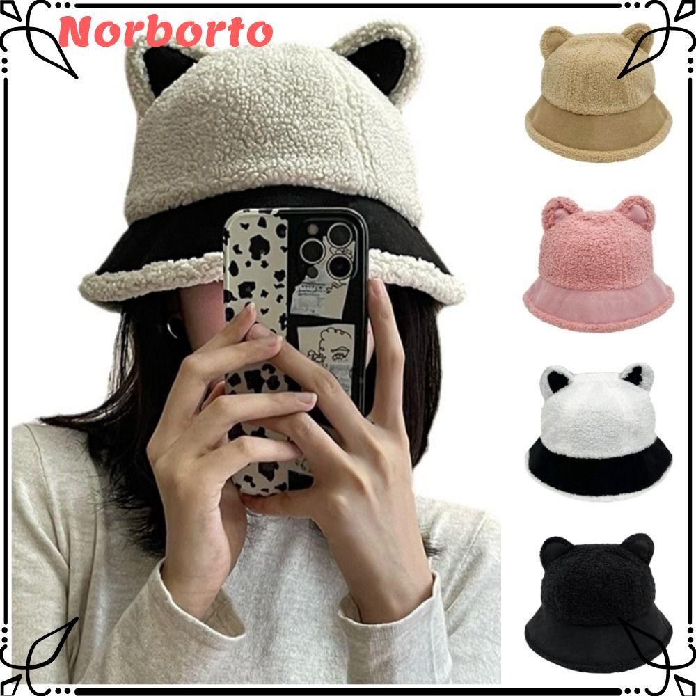 NORBORTO Winter Bucket Hat, Fuzzy Soft Faux Fur หมวกชาวประมง, สไตล์เกาหลี Fluffy Windproof Warm Fuzz