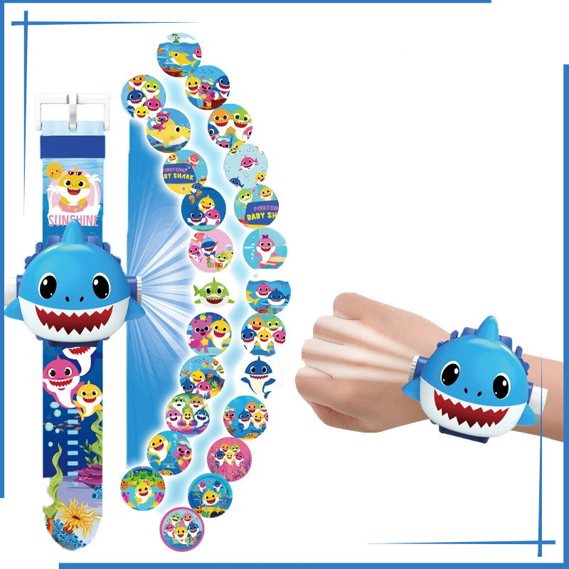 Baby Shark ของเล่นเด็กนาฬิกาการ์ตูนโปรเจคเตอร์ดิจิตอล Shark Baby Losto Giraffe Elephant Tiger 24 ภาพ