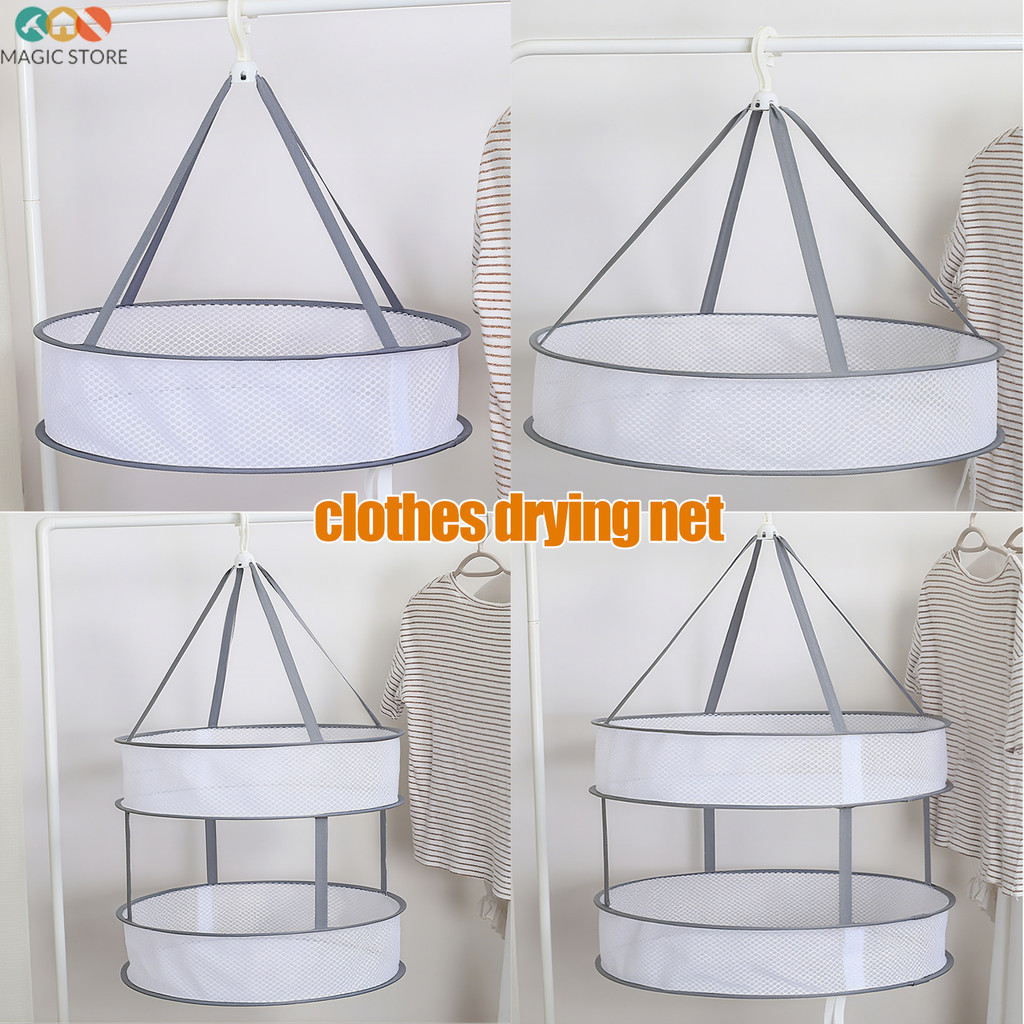 [บ้าน]ตาข่ายอบแห้งสองชั้นระบายอากาศ-พรีเมี่ยมผ้าพับซักรีดชั้นวางสําหรับที่ละเอียดอ่อน/รองเท้า/ถุงเท้าการออกแบบแห้งเร็วที่มีขอบเสริม