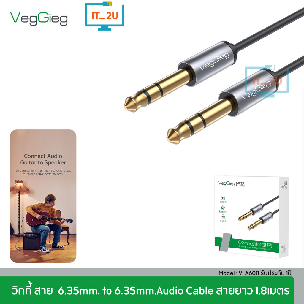 Veggieg V-A608 Cable 6.35mm TO 6.35mm TRS (Male to Male) สายสัญญาณเสียง