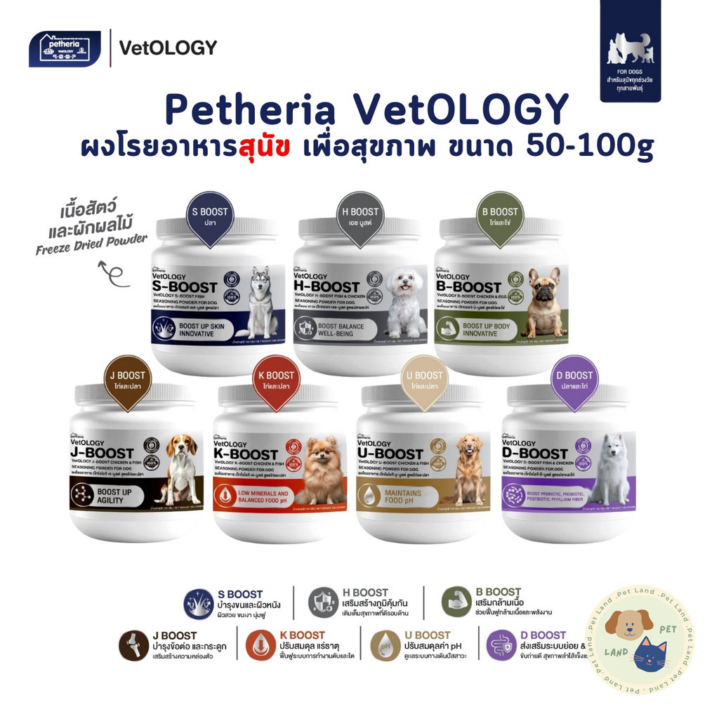 Petheria Vetology ผงโรยอาหารสุนัข เพื่อสุขภาพ ขนาด 50-100 กรัม