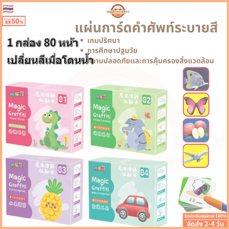 ส่งจากไทย สามารถนํามาใช้ซ้ําได้ แผ่นการ์ดคำศัพท์ระบายสี สำหรับเด็ก แฟลชการ์ด บัตรภาพคำศัพท์ flashcard สมุดระบายสี