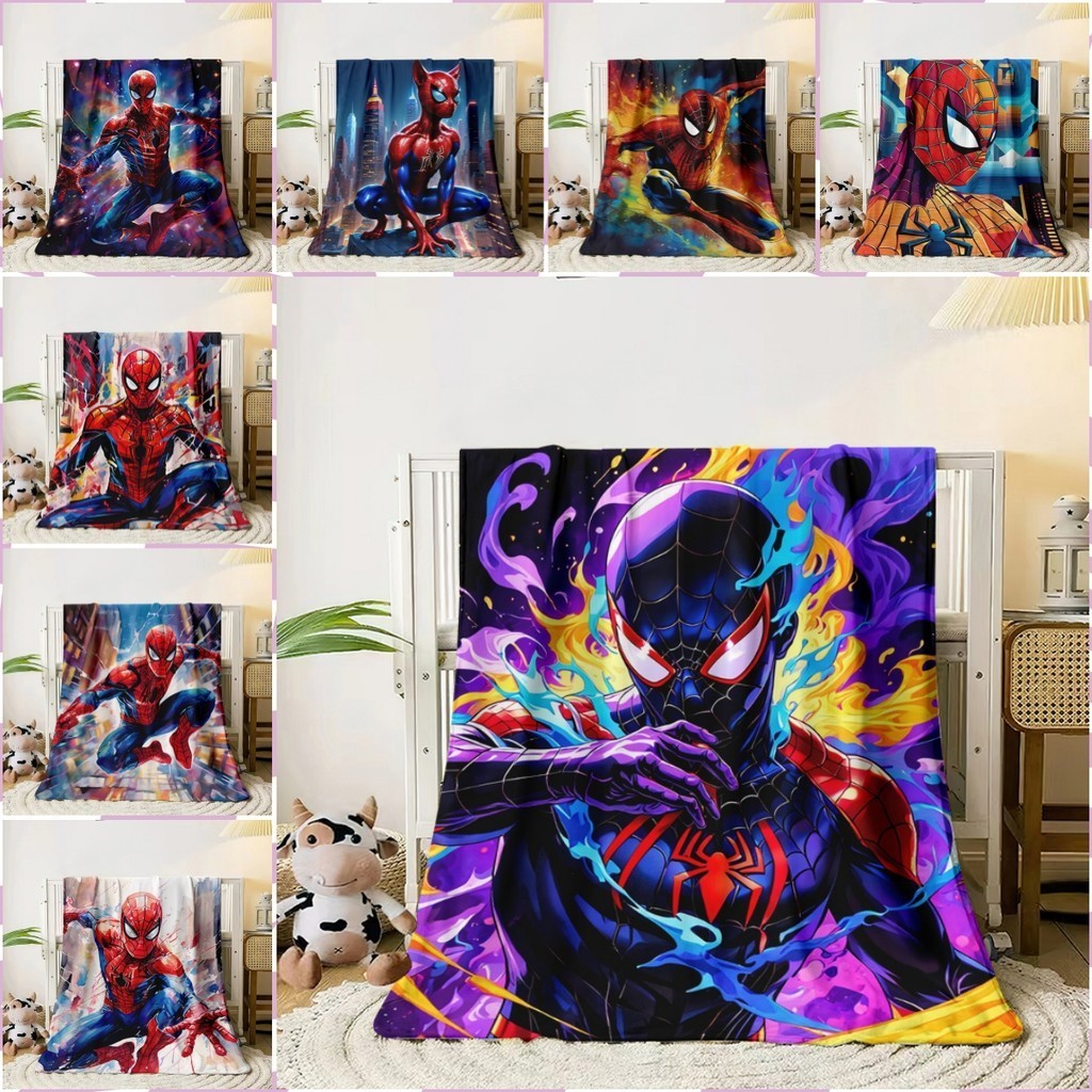 6 ขนาด Marvel Spider Man พิมพ์ผ้าห่มเด็กผู้ใหญ่ผ้าห่ม Soft และ Warm ผ้าปูที่นอนสําหรับเตียงโซฟาท่องเที่ยวกลางแจ้งผ้าห่ม