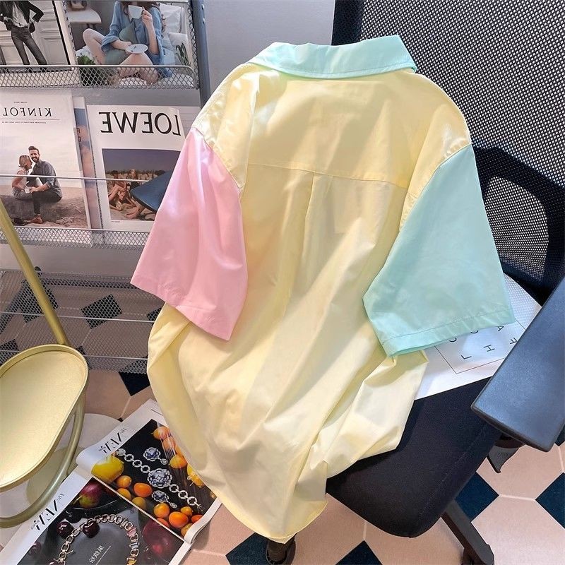 ฮั่นลู่ เสื้อเชิ้ตแขนสั้นผู้ชายสีจับคู่ฤดูร้อนริมทะเลวันหยุดสบายๆแฟนสไตล์ด้านบน