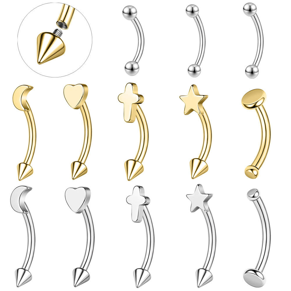 1ชิ้น16กรัม/18กรัมสแตนเลสคิ้วแหวนด้ายภายในแนวนอนคิ้วดาวคิ้วเจาะดวงจันทร์ร่างกายเครื่องประดับ