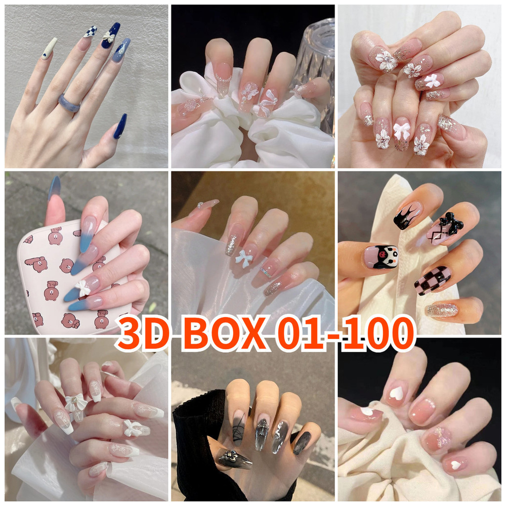 24 ชิ้น/กล่องแฟชั่นเล็บปลอม DIY French Bling Finger Nail Art เคล็ดลับ 24 กาวเยลลี่