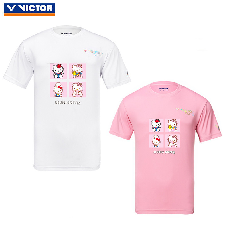 Victory VICTOR VICTOR hello Kitty hello Kitty Short Sleeve Pure Cotton Badminton Jersey เสื้อยืด 070