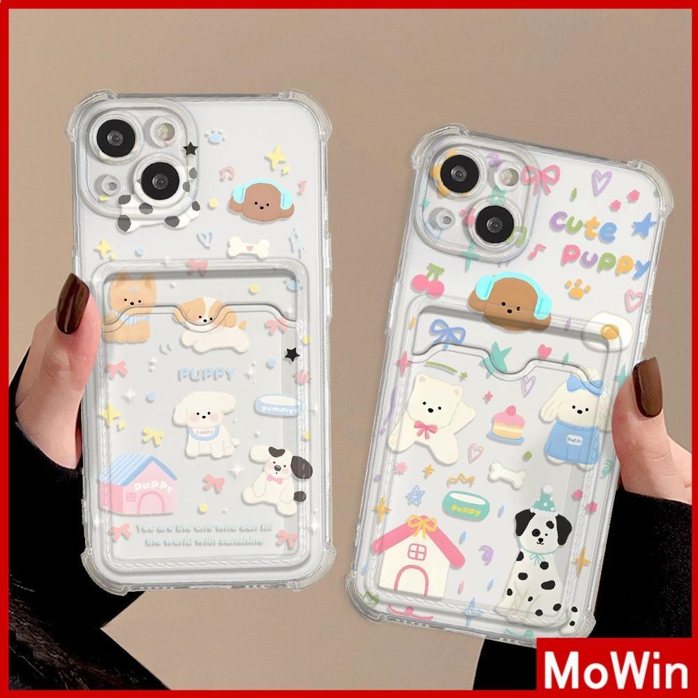 Mowin - สำหรับ iPhone 15 Pro Max iPhone 11 Case Card Case TPU Soft Clear Case CardStorage ถุงลมนิรภัยกันกระแทก ลูกสุนัขสีสันสดใสน่ารัก เข้ากันได้กับ iPhone 14 13 12 11 Pro Max Plus XR XS
