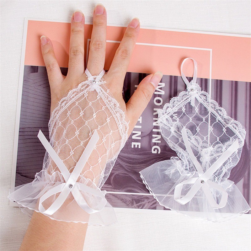 Elegante Stijl Lace Hollow-Out Handschoen Women Zwart Roed Wit Kant Bruids Handschoen Bruiloft อุปกร