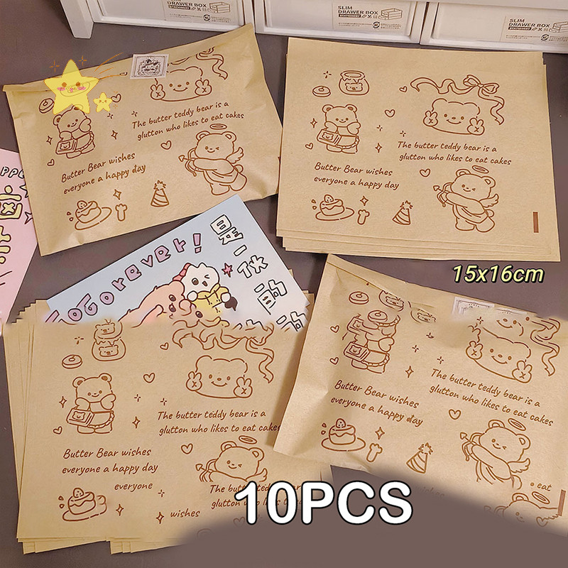 [JBTH] 10 ชิ้นเนยหมีกระดาษคราฟท์ถุงบรรจุภัณฑ์ครัวการ์ตูนบิสกิตขนมถุงปิดผนึกกันน้ําถุงเก็บภาพคนดัง [JB]