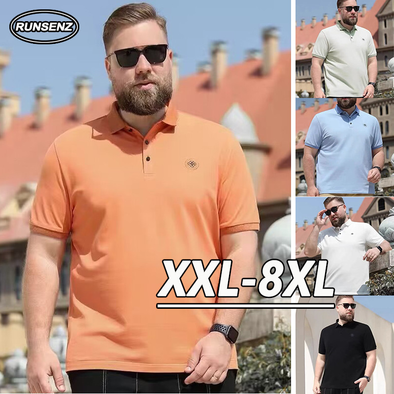 Xxl-8xl Fat Man Simple Polo Shirt Men Plus Size Top Casual Loose Short Sleeve Polo T Shirt