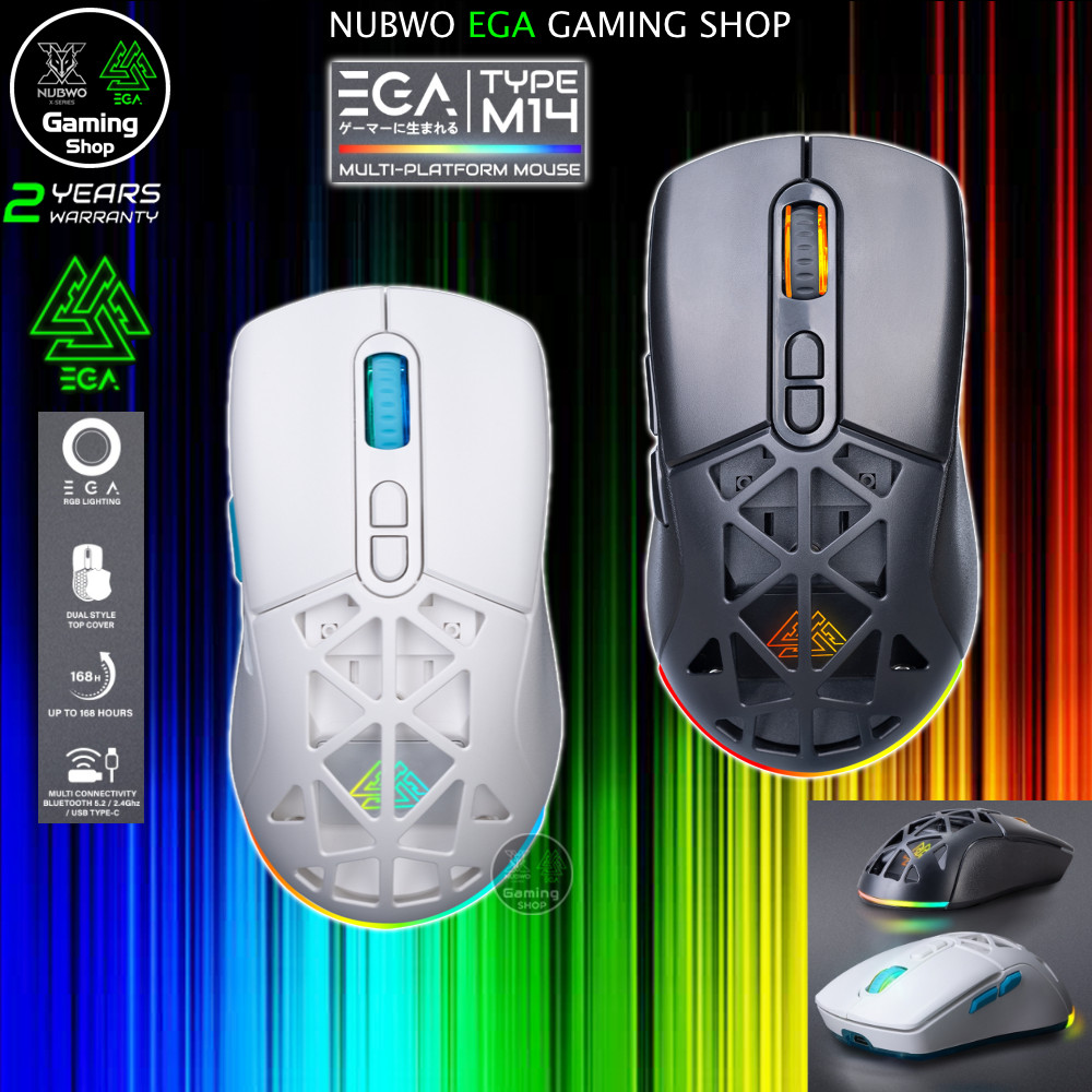GAMING NUBWO EGA TYPE M14 Gaming Mouse เมาส์เกมมิ่งไร้สาย Bluetooth Wireless แบบสาย มีไฟ RGB Chipset PMW3212-MCU