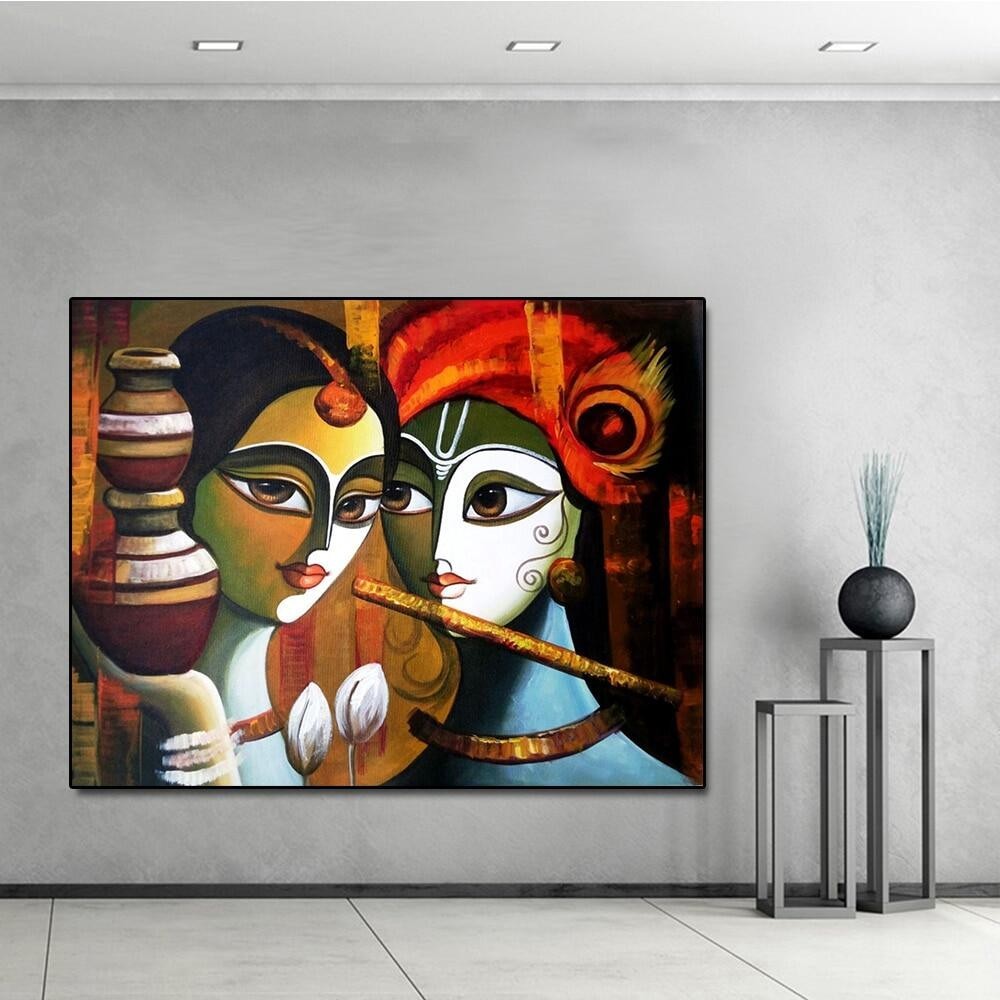 1 Piece Poster Buddha Radha Krishna True Love Print Canvas Painting Posters and Prints Wall Art Pict