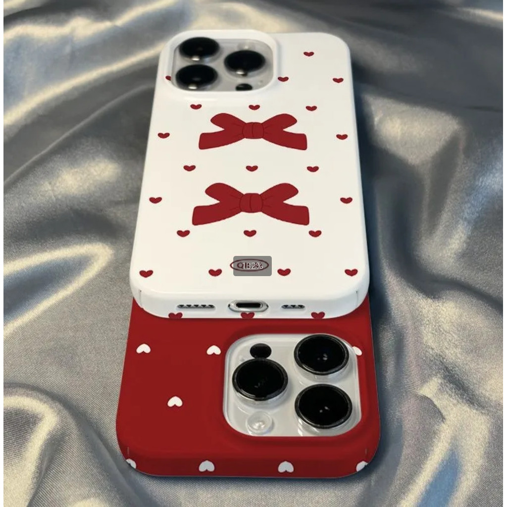 เคสโทรศัพท์สำหรับ iPhone 7 8 PLUS x XS XR xsmax 11 12 13 14 15 PRO MAX INS สไตล์เกาหลีฟิล์มรักสาวโบว์เคสแข็งเคสป้องกันรูใหญ่แบบคลุมทั้งเครื่องเคส kug1