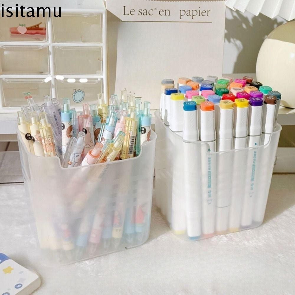 กล่องเครื่องเขียน ISITAFT,ออแกไนเซอร์ตั้งโต๊ะกล่องเก็บผู้ถือเครื่องสําอาง,ทนทานมัลติฟังก์ชั่โปร่งแสงความจุขนาดใหญ่ผู้ถือปากกาสํานั