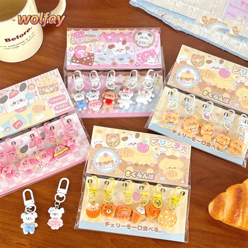 Wolfay 5/6 ชิ้นจี้การ์ตูน, การ์ตูนสัตว์เรซิ่นพวงกุญแจ, Kawaii กระเป๋าตกแต่งของขวัญ