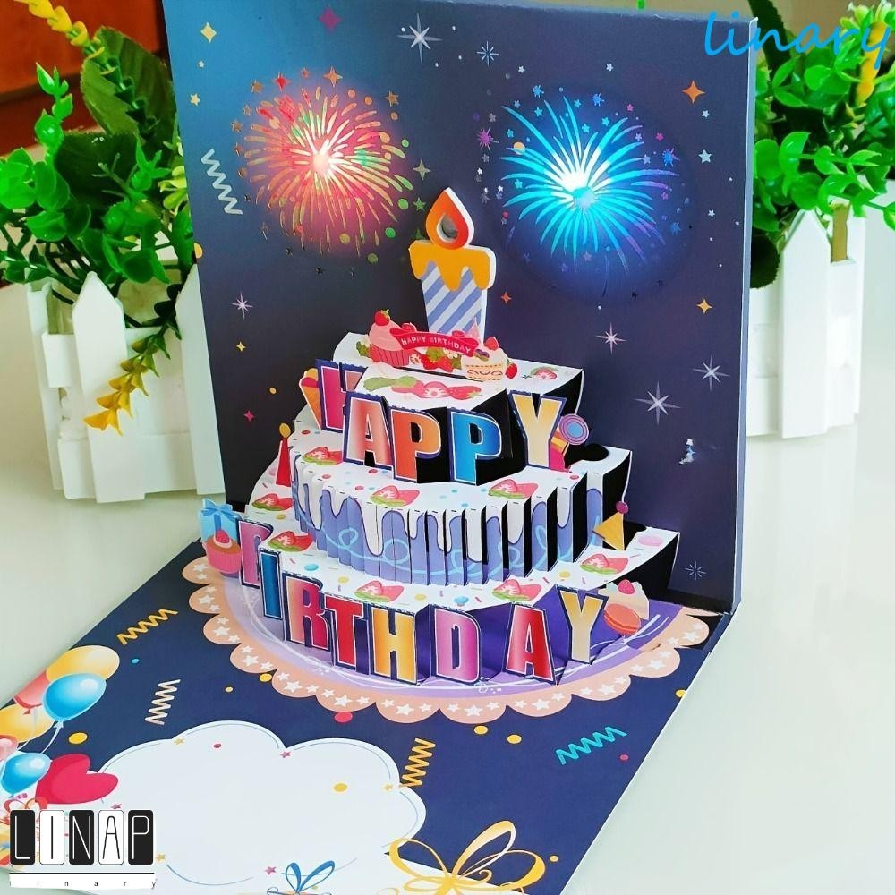 Culinaryhv การ์ดสุขสันต์วันเกิด, ดนตรีและเทียน Led เป่าได้เบา, การ์ดอวยพรป๊อปอัพ 3 มิติ, ดอกไม้ไฟผลกลวงรูปแบบการ์ตูนเค้กวันเกิดโปสการ์ดแม่