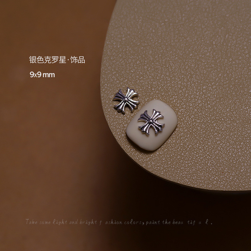 มินิขนาดเล็ก Crow Star ทําเล็บมือเพชรเครื่องประดับ Punk Dark สไตล์โลหะ Retro Silver Cross ผสมเพชรเครื่องประดับ - รูปที่ 6