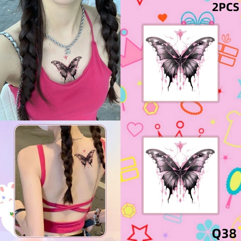 รอยสักลายผีเสื้อคริสตัลสีดําสาวน่ารักกระดูกไหปลาร้าสติกเกอร์รอยสักกันน้ํายาวนาน 7 วัน รอยสักวันหยุดชั่วคราว - รูปที่ 6