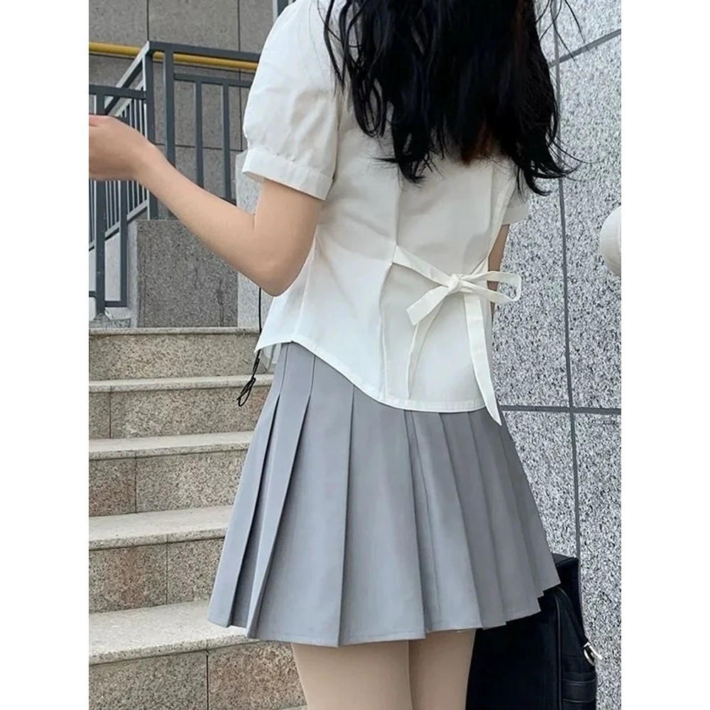 Dahong  เสื้อเชิ้ตผู้หญิง แขนสั้น เสื้อครอป สีขาว สไตล์เกาหลี  เนื้อผ้านุ่มใส่สบายมาก w424