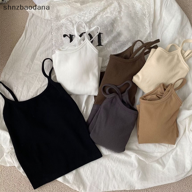 [SHNZAA] เสื้อชั้นในสตรีแขนกุดแบบบางสีทึบสําหรับฤดูร้อนของผู้หญิงพร้อมแผ่นรองหน้าอก FSSG