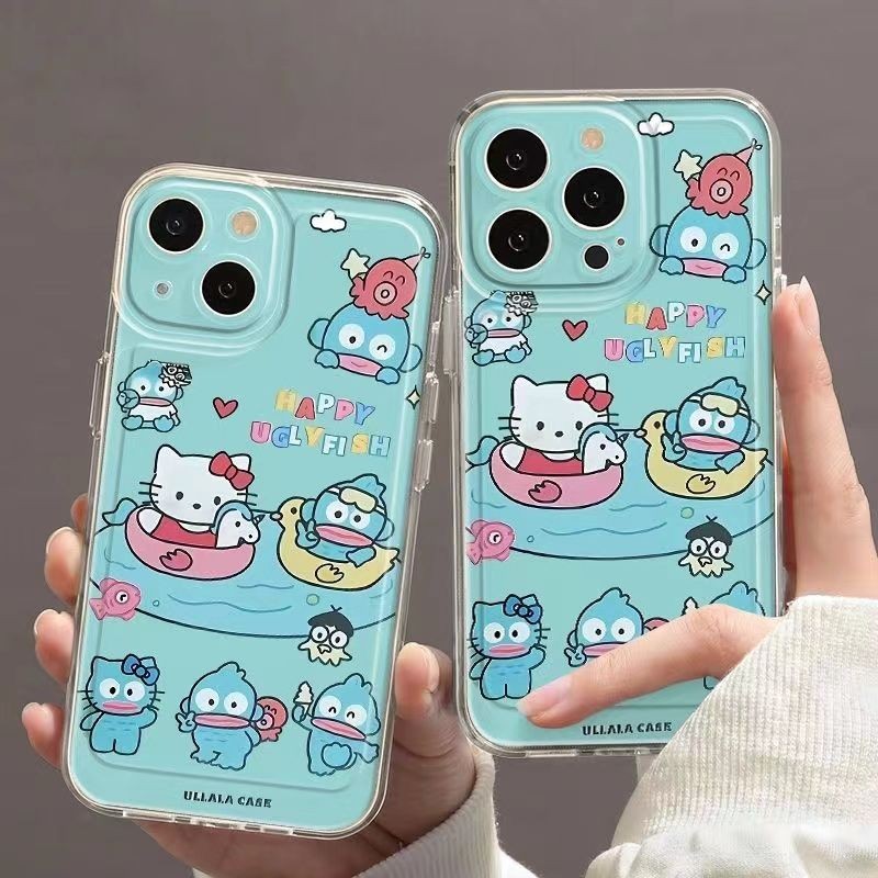 เคสโทรศัพท์โทรศัพท์ เคสป้องกันโทรศัพท์ ฤดูร้อนสนุกการ์ตูนว่ายน้ําปลาตลกโปร่งใสเคสป้องกันแอปเปิ้ลเหมา