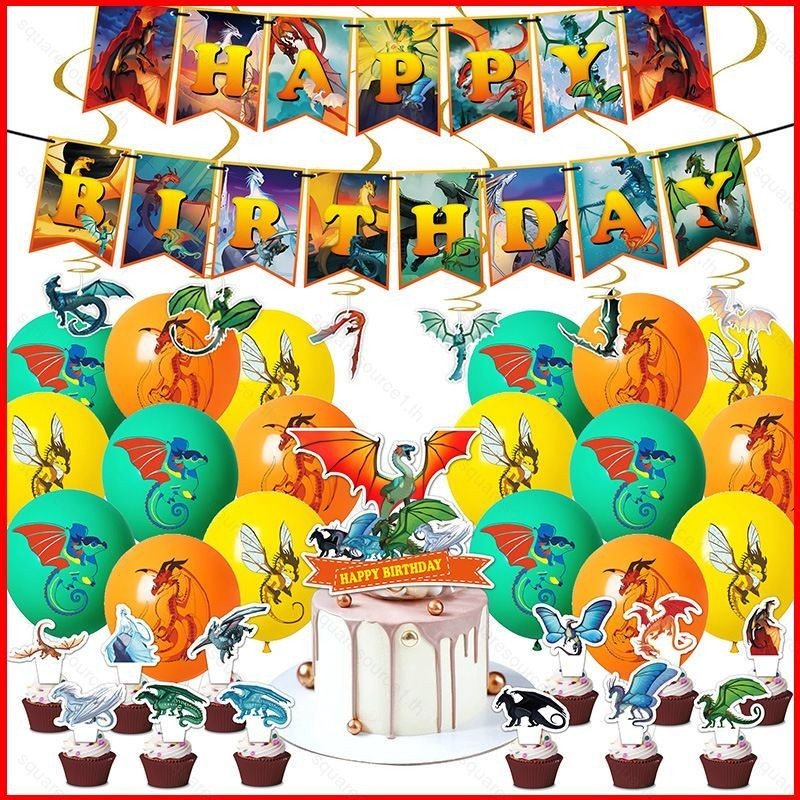 Sqt Wings of Fire Theme เด็กตกแต่งงานเลี้ยงวันเกิดแบนเนอร์เค้ก topper ชุดบอลลูนอุปกรณ์