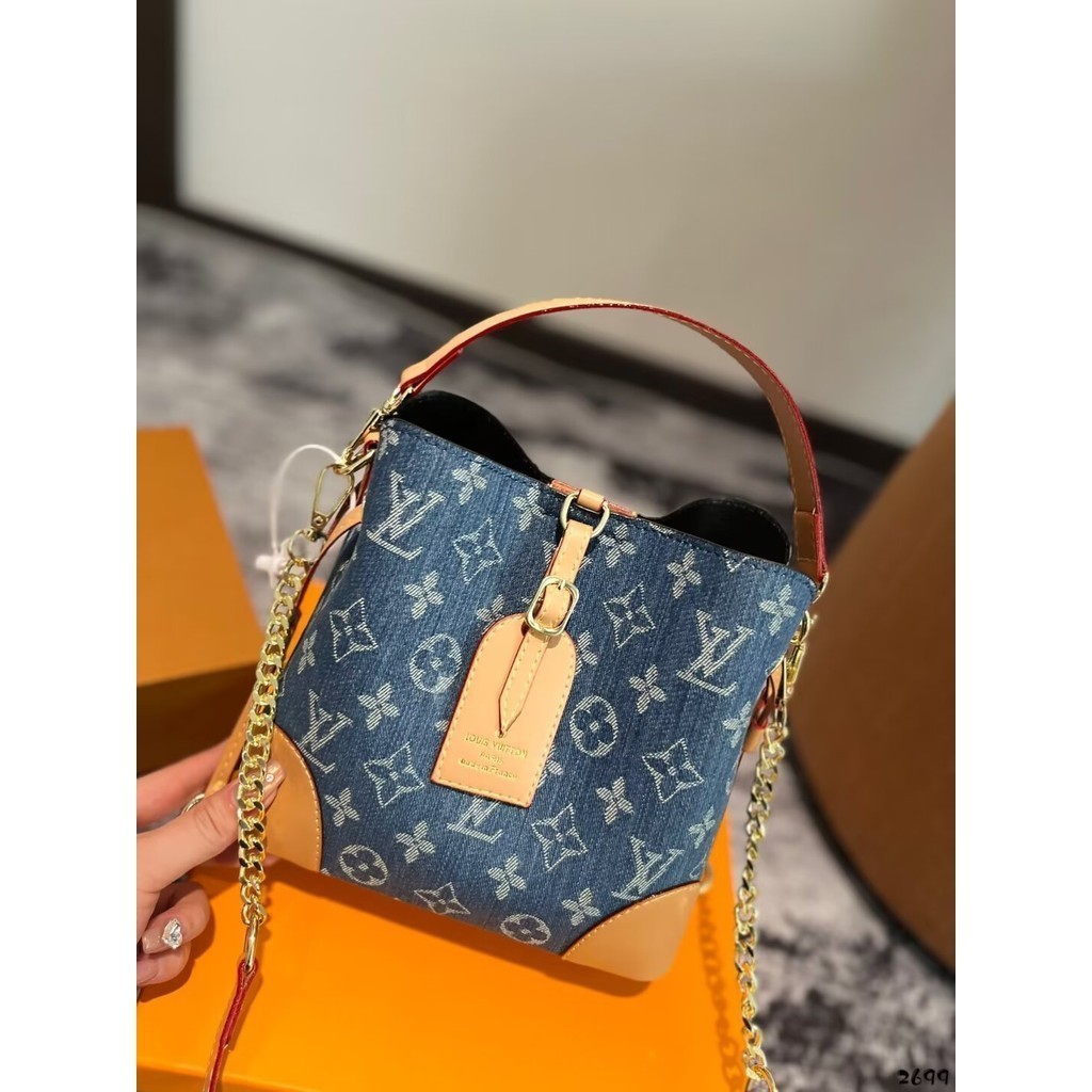 Lv Tote Bag Tote Denim Counter Texture กระเป๋าแฟชั่นหญิง