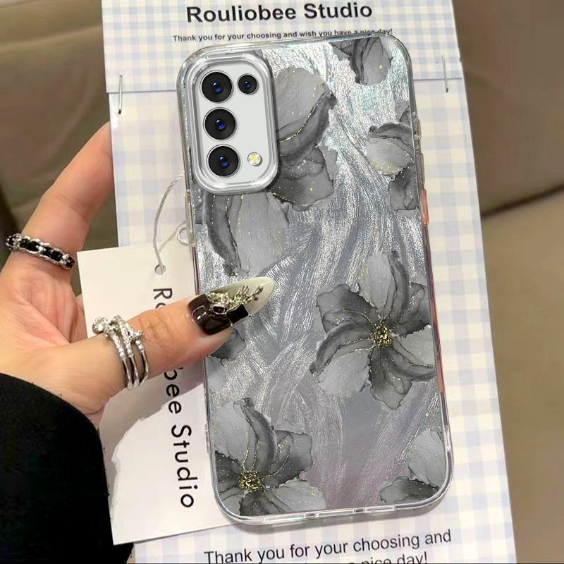 เคส OPPO Reno 4 5 RENO4 RENO5 5G กรณีแฟชั่นใหม่น่ารักความงามดอกไม้สีผีเสื้อใบ TPU เคสโทรศัพท์