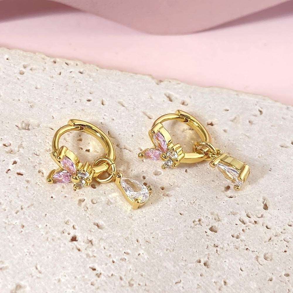 Jinjoo ต่างหูห่วงผีเสื้อ รุ่น Radiant Diamond Drop Butterfly Hoops ห่วงขนาด 8 mm. (Brass) รหัส H80