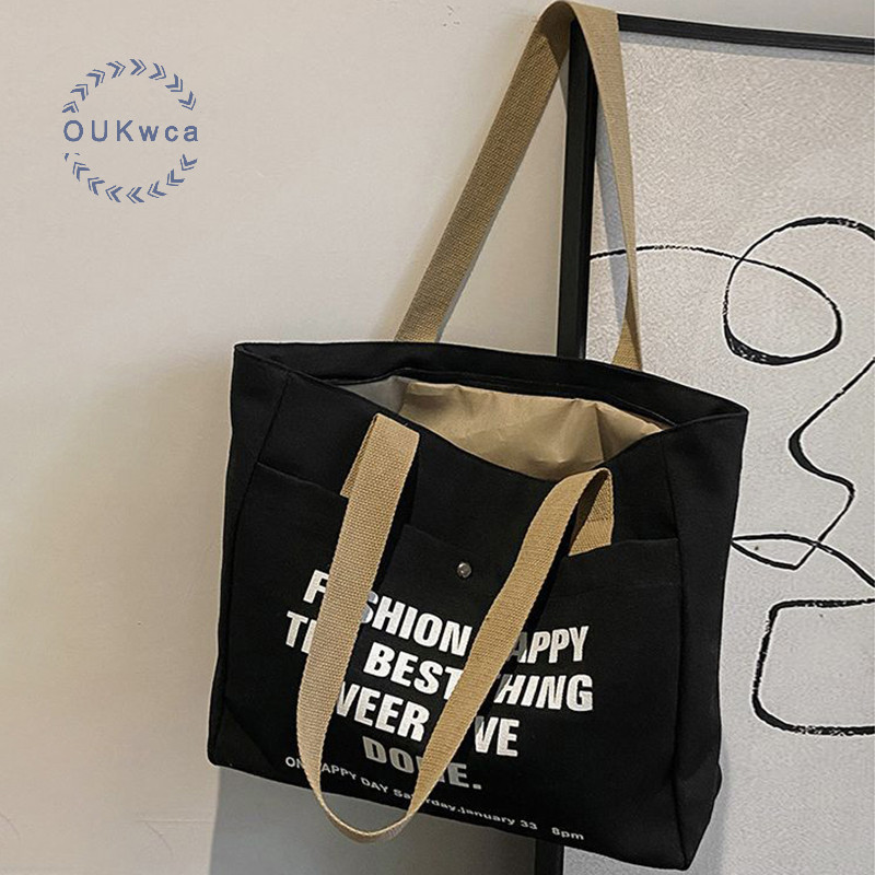 Oukwca ผ้าใบ Tote กระเป๋าผู้หญิงขนาดใหญ่ไหล่กระเป๋านักเรียน Classes Commute แล็ปท็อปกระเป๋าถือสบายๆใหม่