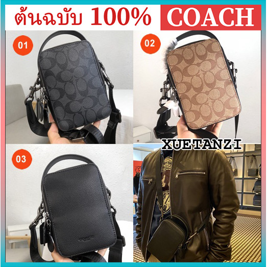 แท้💯% / Outlets ที่จับด้านบน COACH กระเป๋าสะพายข้างผู้ชายหนัง Signature Canvas กระเป๋าใส่กล้อง C3147